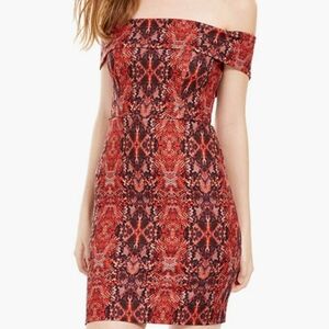 Crystal Doll Off Cold Shoulder Red Snakeskin Python Bodycon Party Mini Dress Sm